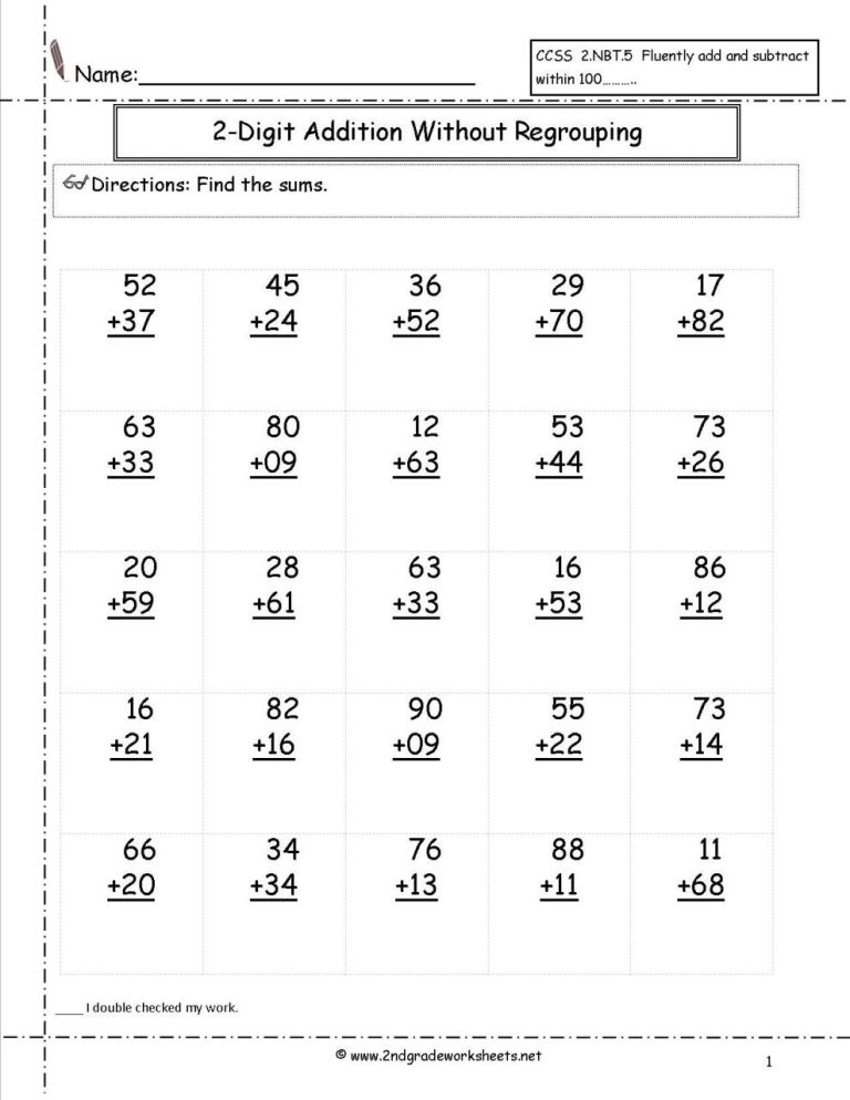 Easy 2 Digit Addition Worksheets For Kindergarten