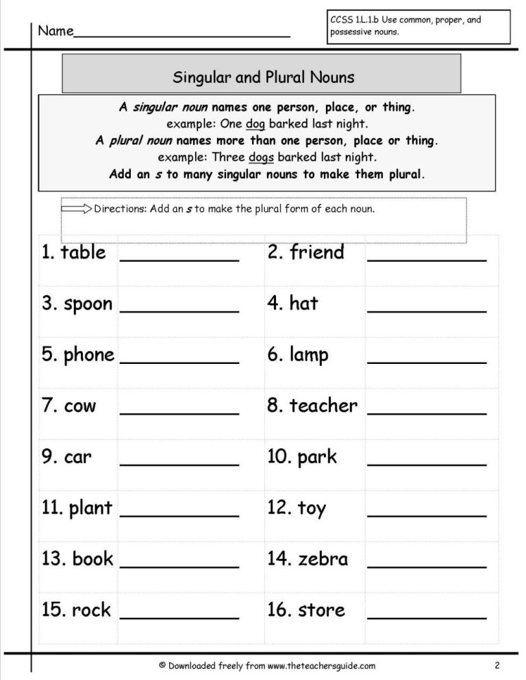 2nd Grade Singular And Plural Nouns Worksheets Pdf Grade 2