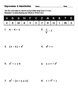 Pre Algebra Substitution Worksheet