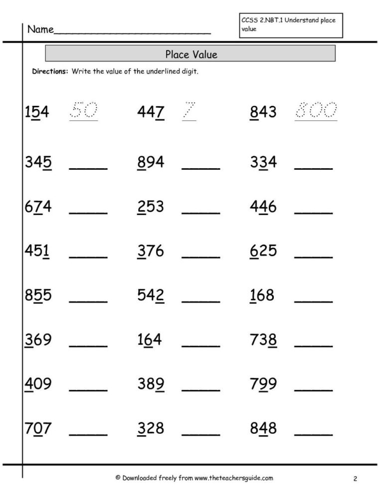 Free Printable Math Worksheets 2nd Grade Place Value