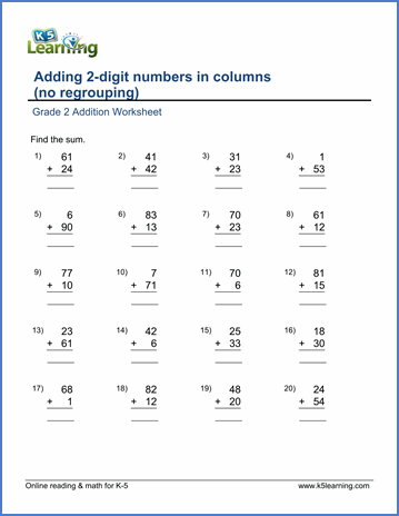 Math Worksheets Addition 2 Digit Regrouping