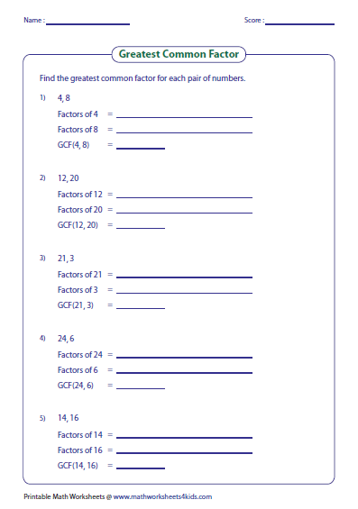 Factors Worksheet Grade 6 Pdf