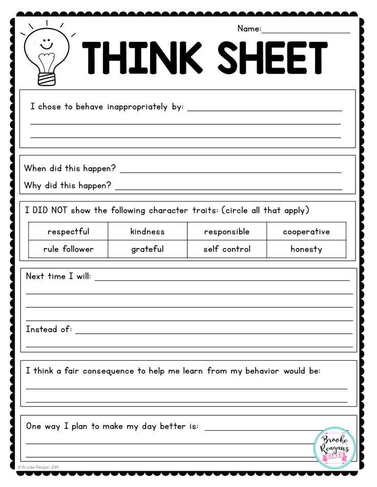 Think Sheet For Elementary Students