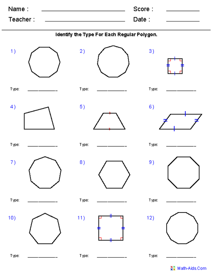Geometry Worksheets 6th Grade Math Regular polygon