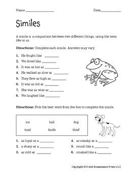 Simile And Metaphor Worksheets Pdf With Answers