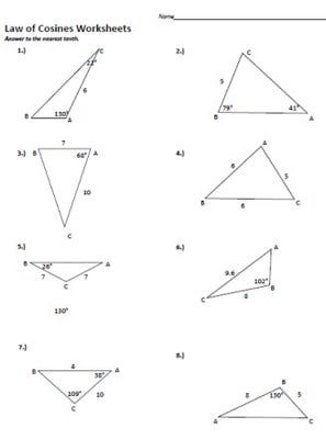 Precalculus Law Of Sines And Cosines Worksheet With Answers