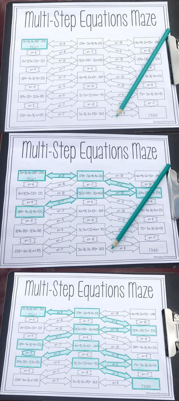 All Things Algebra Two Step Equation Maze Answers