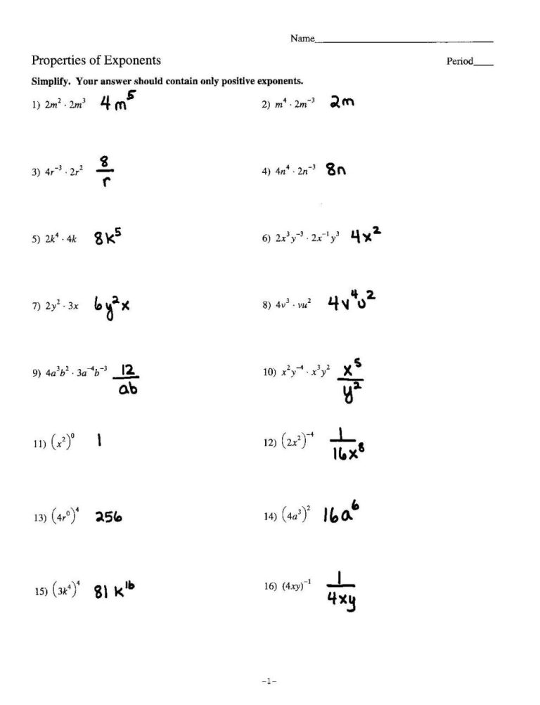 Radicals And Rational Exponents Worksheet Answers