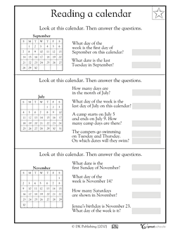 Free Printable Calendar Worksheets Grade 3