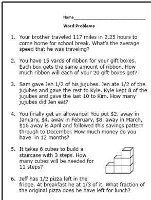 Fraction Word Problems Worksheets 7th Grade