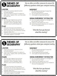 5 Themes Of Geography Worksheet 9th Grade Answer Key