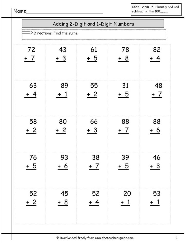 Free Single Digit Addition And Subtraction Worksheets