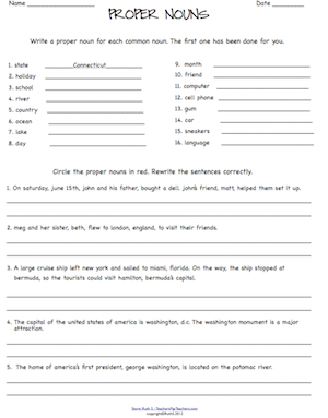 Common Noun And Proper Noun Worksheets With Answers