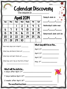 First Grade Calendar Worksheets For Grade 1