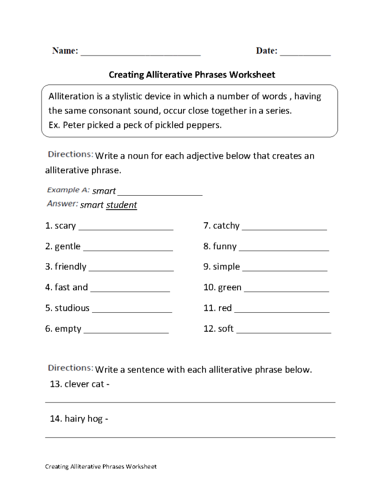 4th Grade Onomatopoeia Worksheets With Answers