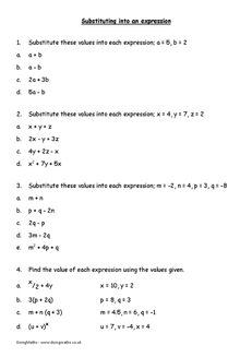 Easy Algebra Substitution Worksheet