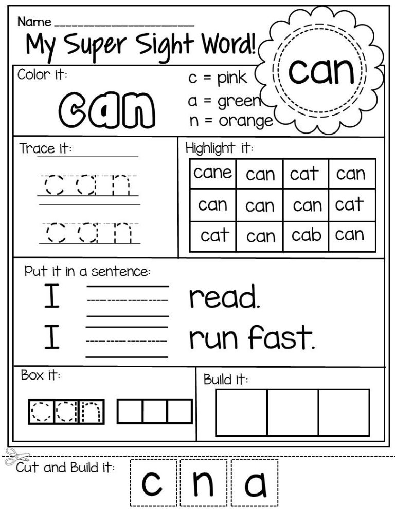 Kindergartener Printable Sight Words Worksheets Pdf