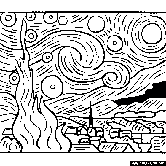 Van Gogh Starry Night Coloring Page