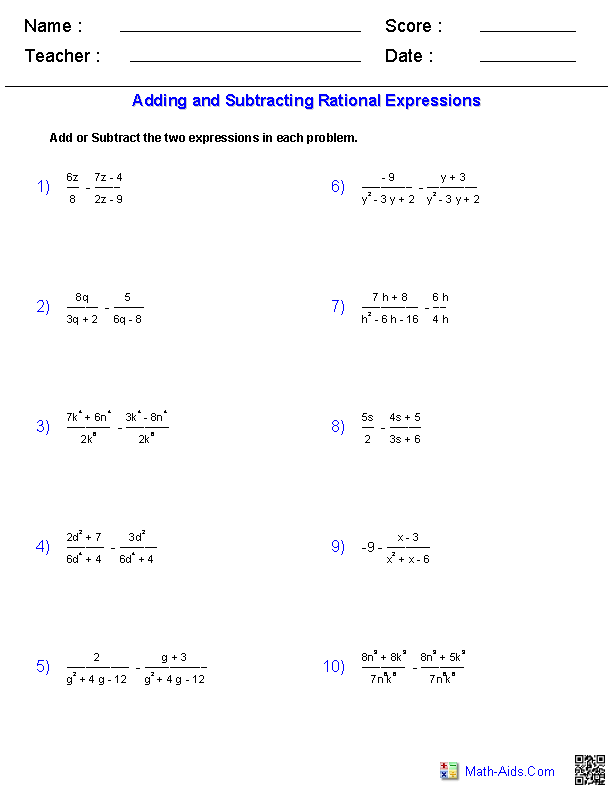 Algebra Adding And Subtracting Polynomials Worksheet Answers