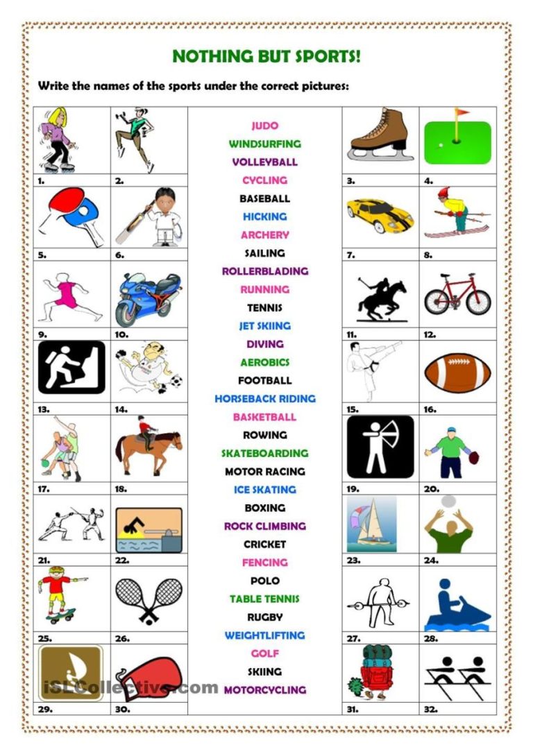 Printable Sports Worksheets Pdf