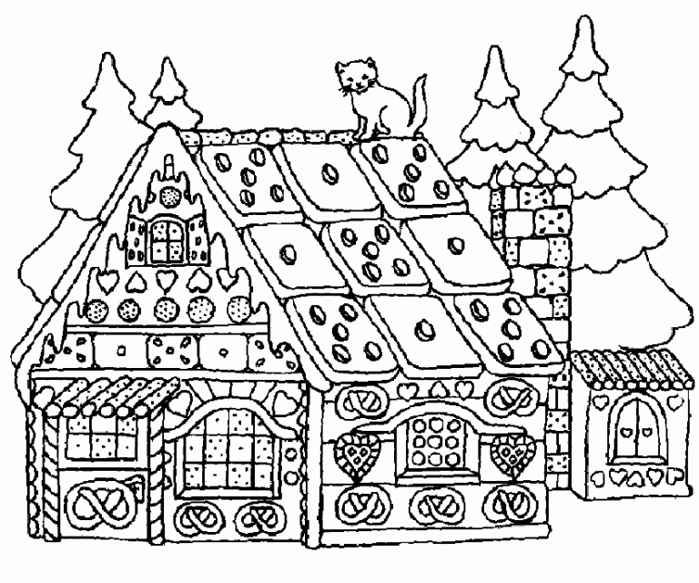 Gingerbread House Christmas Coloring Pages For Kids