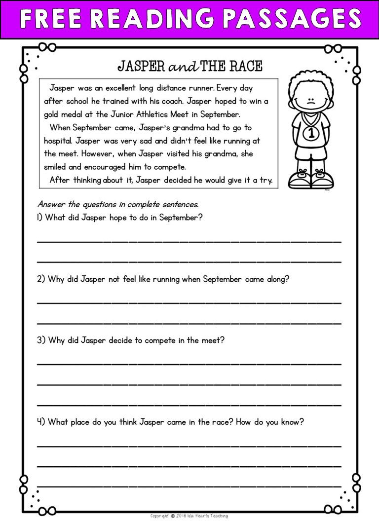 Reading Comprehension Second Grade 2nd Grade Writing Worksheets Free Printable