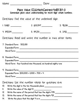 4th Grade Place Value Worksheets 3rd Grade Pdf
