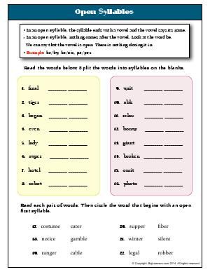 Grade 5 Syllables Worksheets With Answers