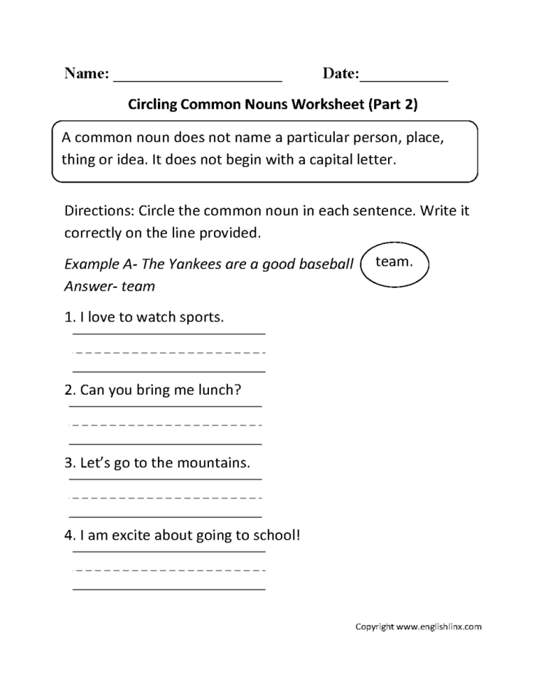 Beginner Common And Proper Nouns Worksheets For Grade 2 With Answers Pdf