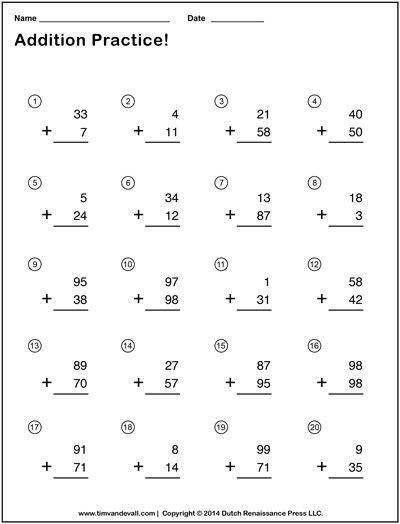 2nd Grade Basic Math Addition Worksheets