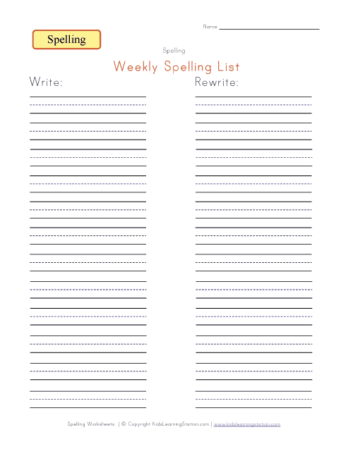 1st Grade Blank Spelling Practice Worksheets