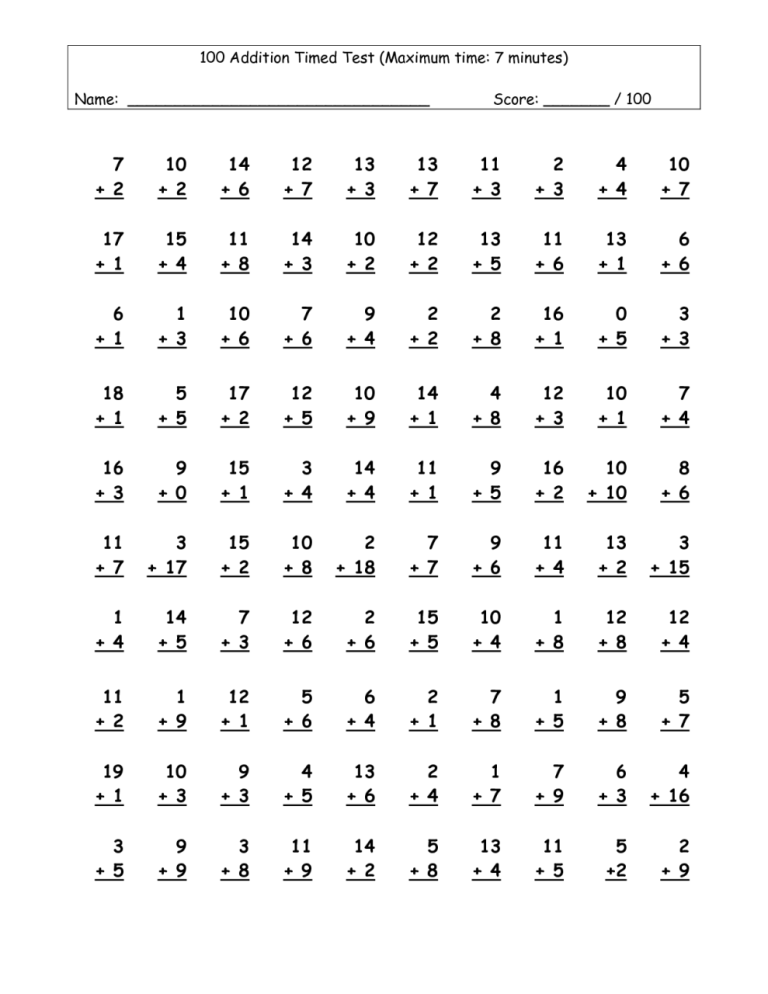 Free Printable Timed Multiplication Worksheets