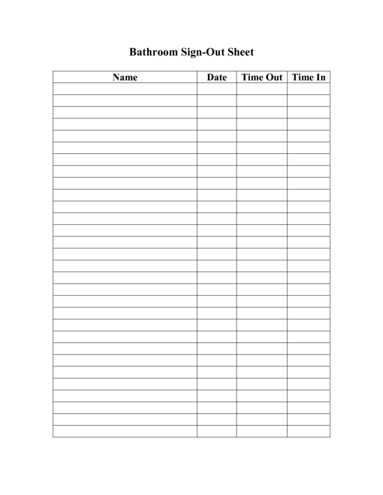 Printable Sign In Out Sheets