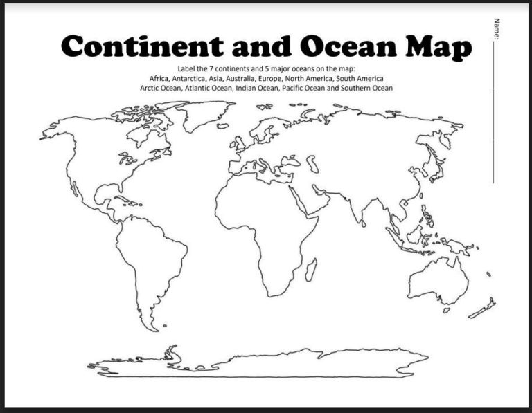 Label Continents And Oceans Worksheet Free