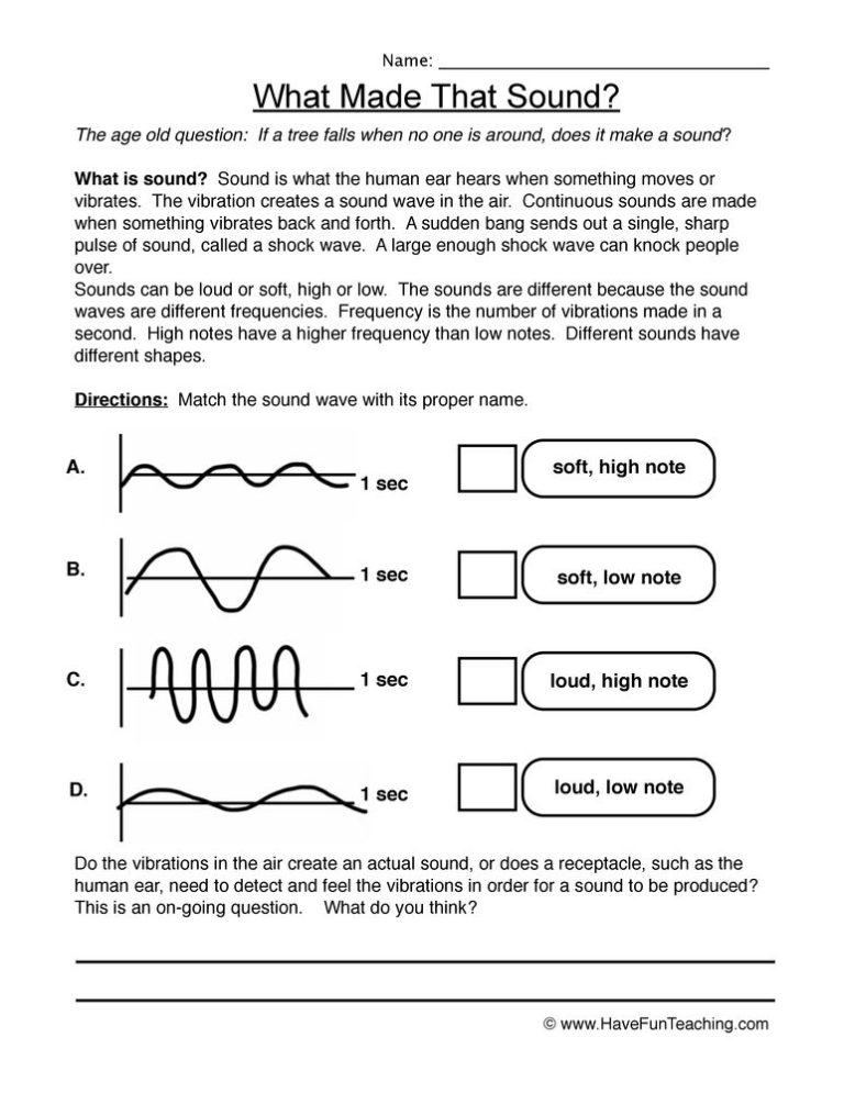 Sound Energy Worksheets 4th Grade