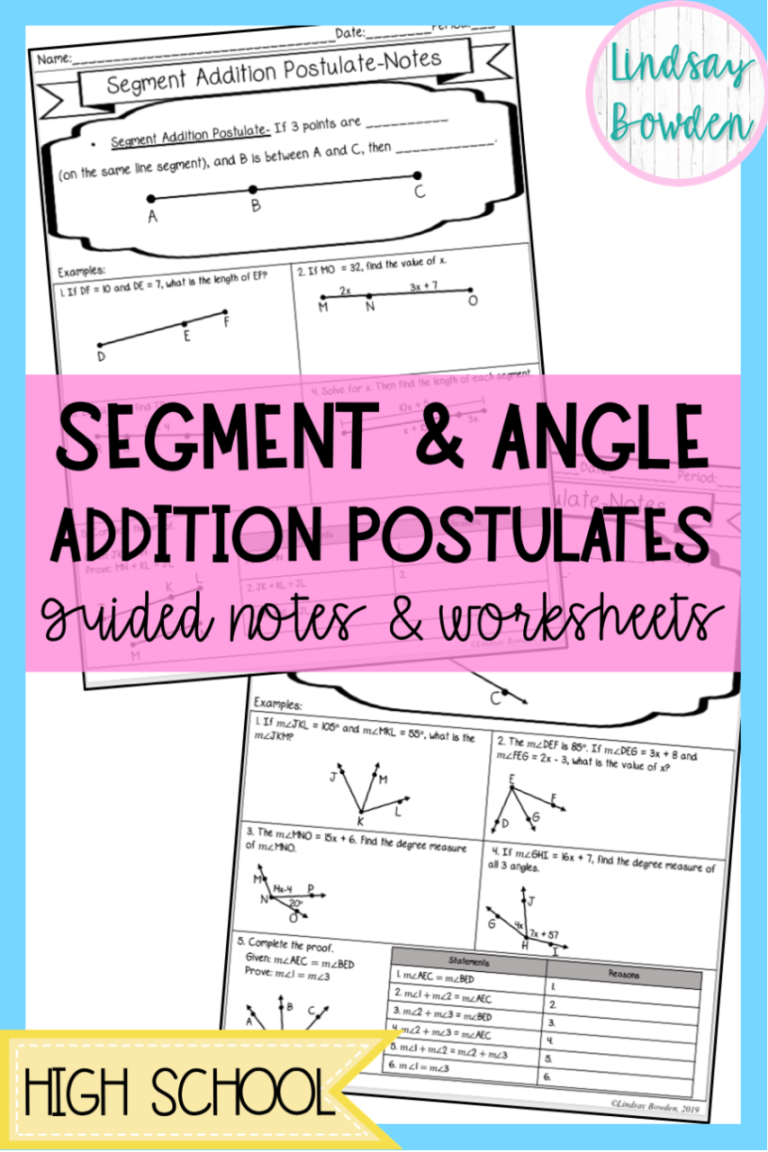 Geometry Basics Segment Addition Postulate Worksheet Answers
