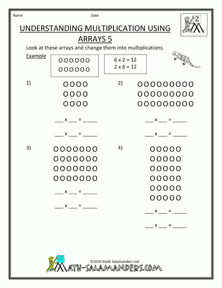 2nd Grade Multiplication Arrays Worksheets