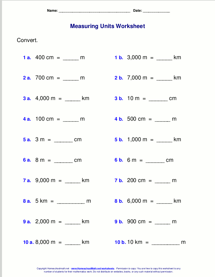 6th Grade Metric Conversion Worksheets Pdf