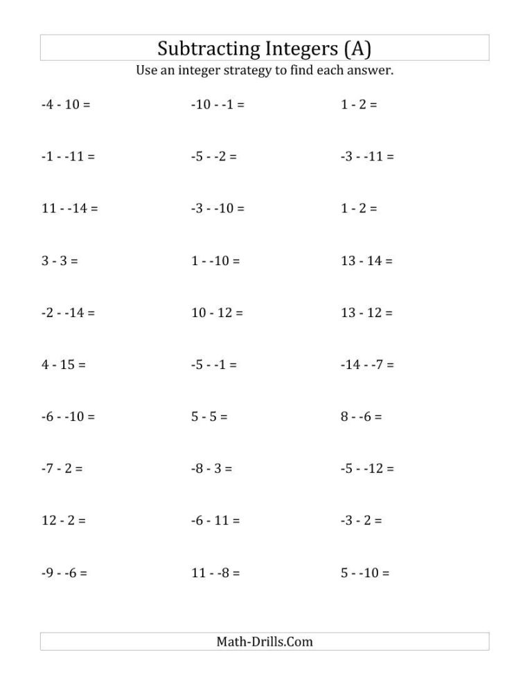 Adding And Subtracting Positive And Negative Numbers Worksheets Pdf