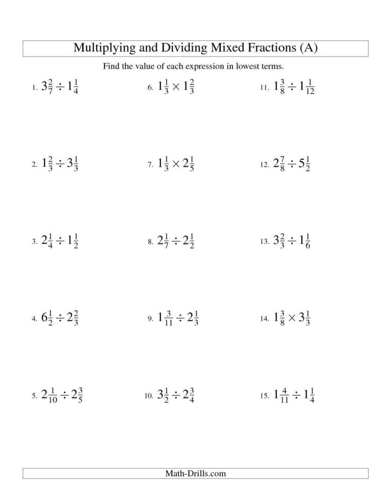 6th Grade Multiplying And Dividing Fractions Worksheets Pdf