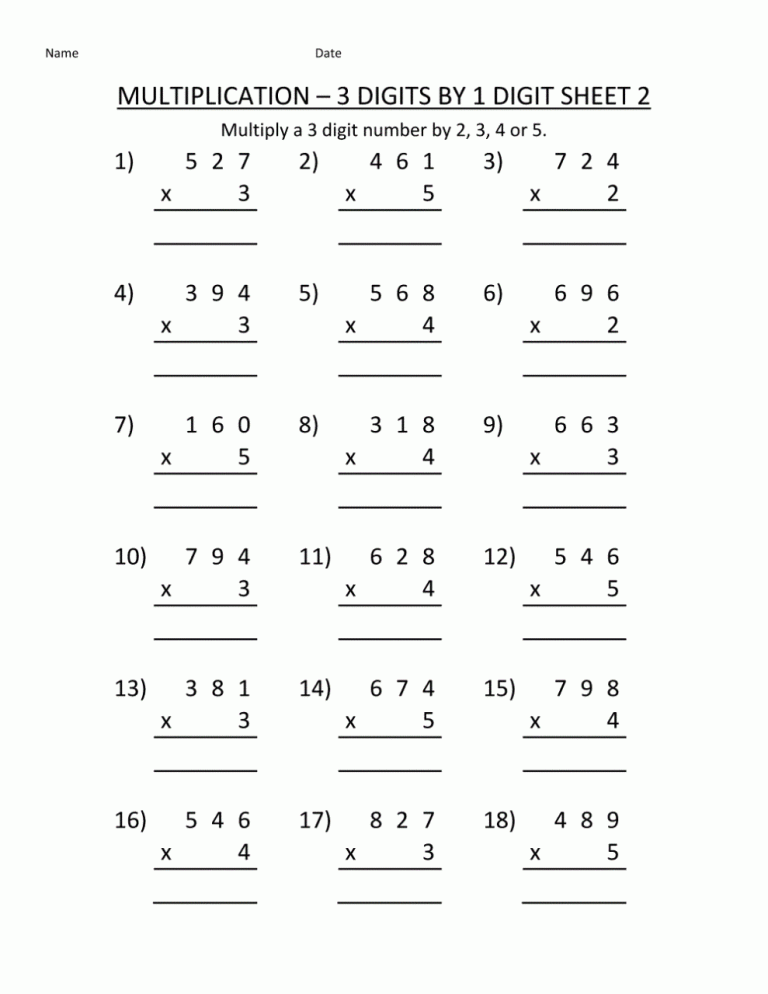 Math Grade 4 Worksheets Multiplication