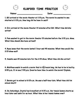 Elapsed Time Worksheets Grade 3 Word Problems