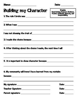 Reflection Sheet For Students Discipline