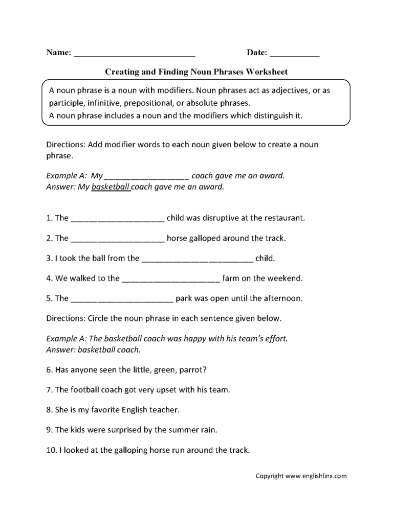 Grade 6 Noun Worksheets With Answers Pdf