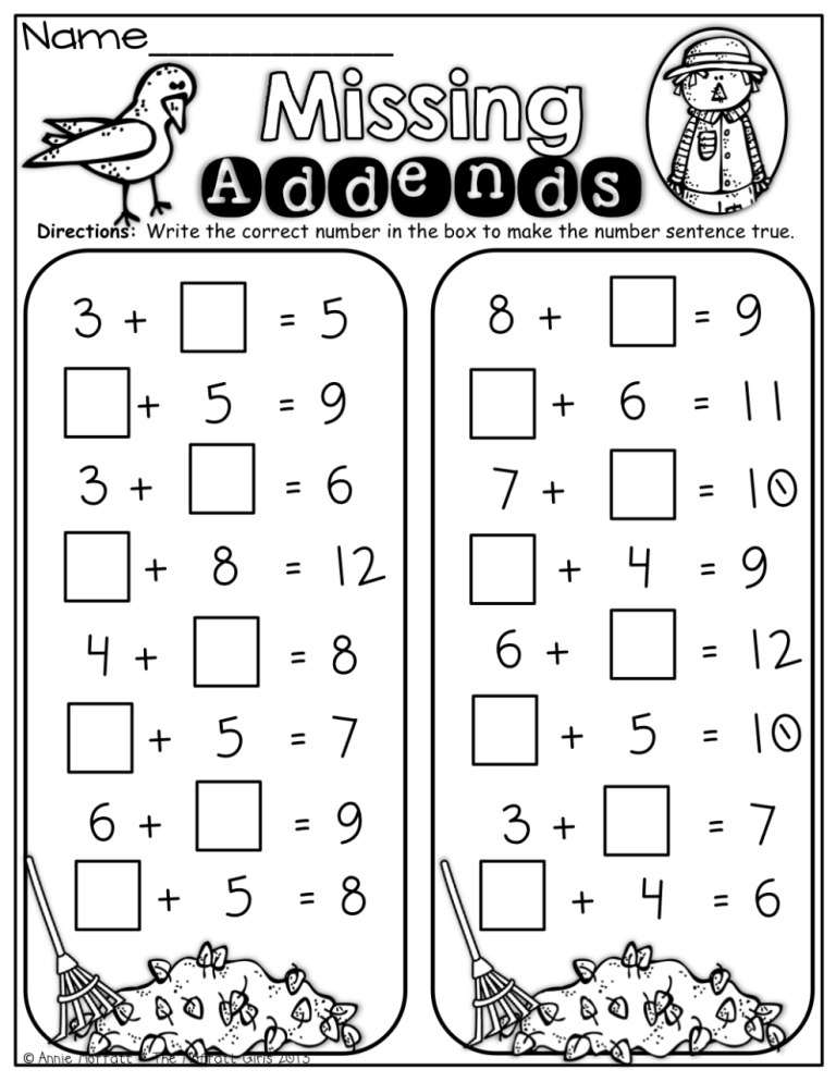 Free Missing Addend Worksheets For First Grade