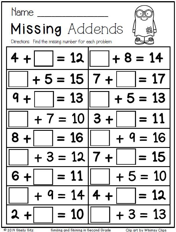 Missing Addend Worksheets 2nd Grade