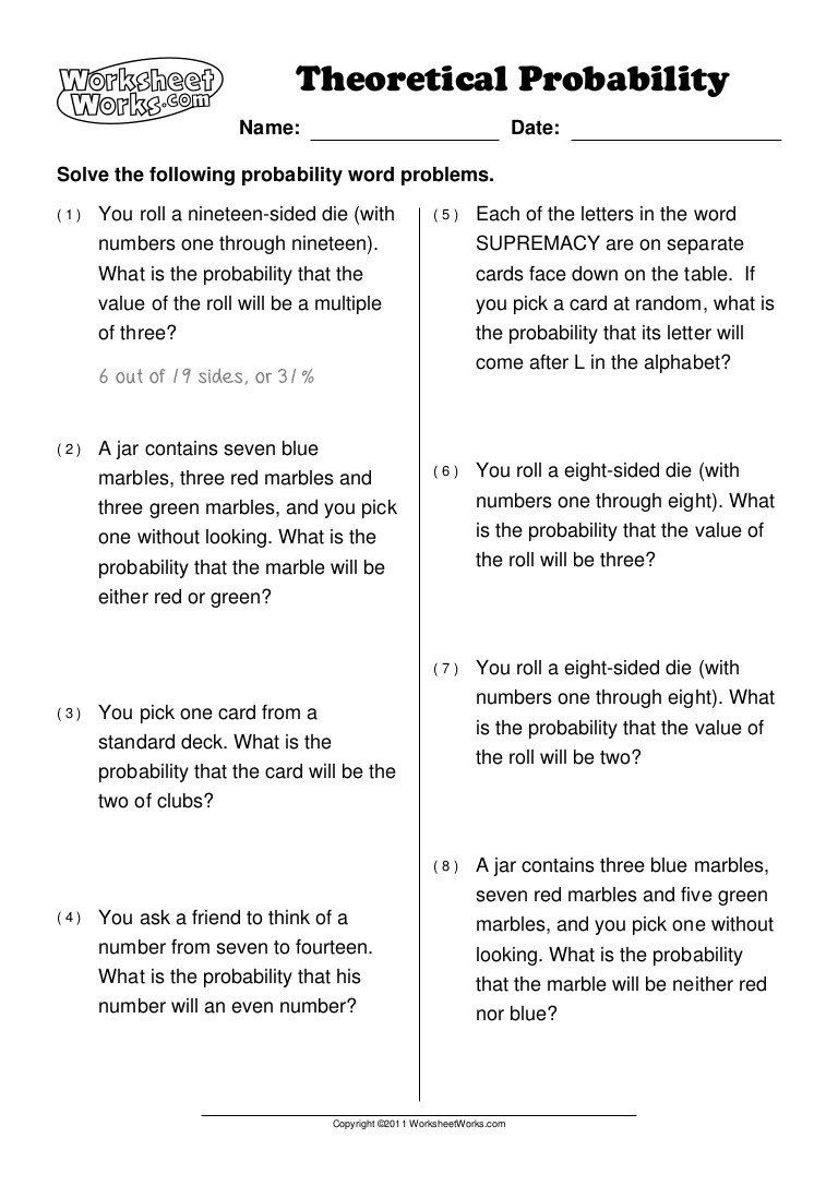 7th Grade Theoretical And Experimental Probability Worksheet