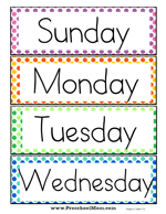 Classroom Days Of The Week Printables Free