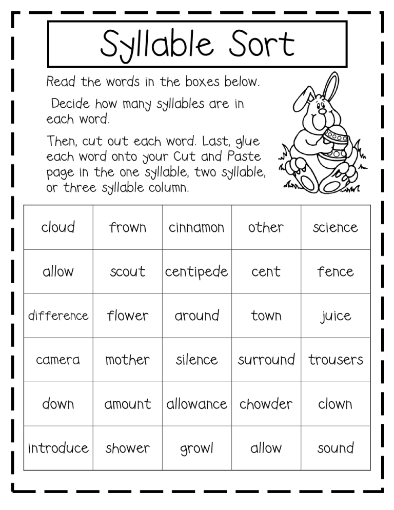 1st Grade Syllables Worksheets With Answers