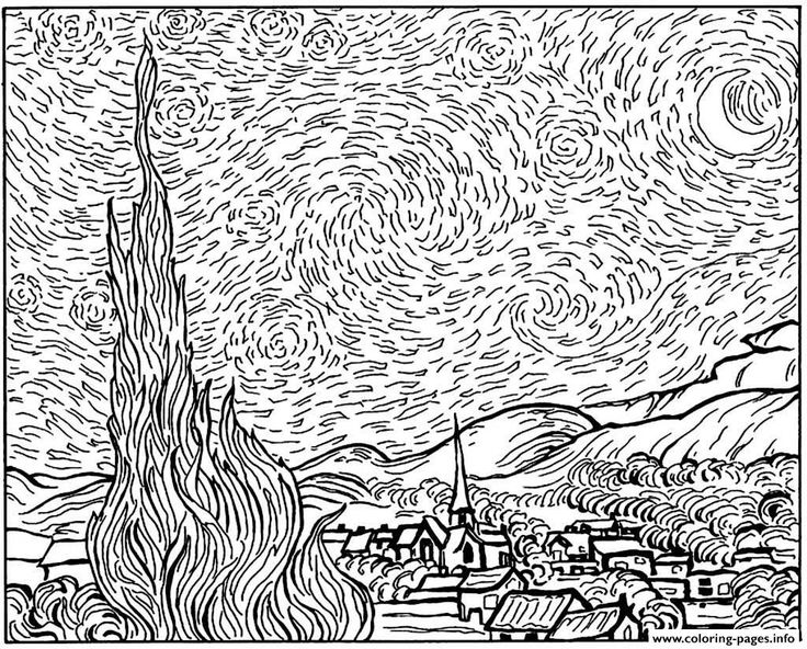 Starry Night Van Gogh Coloring Pages